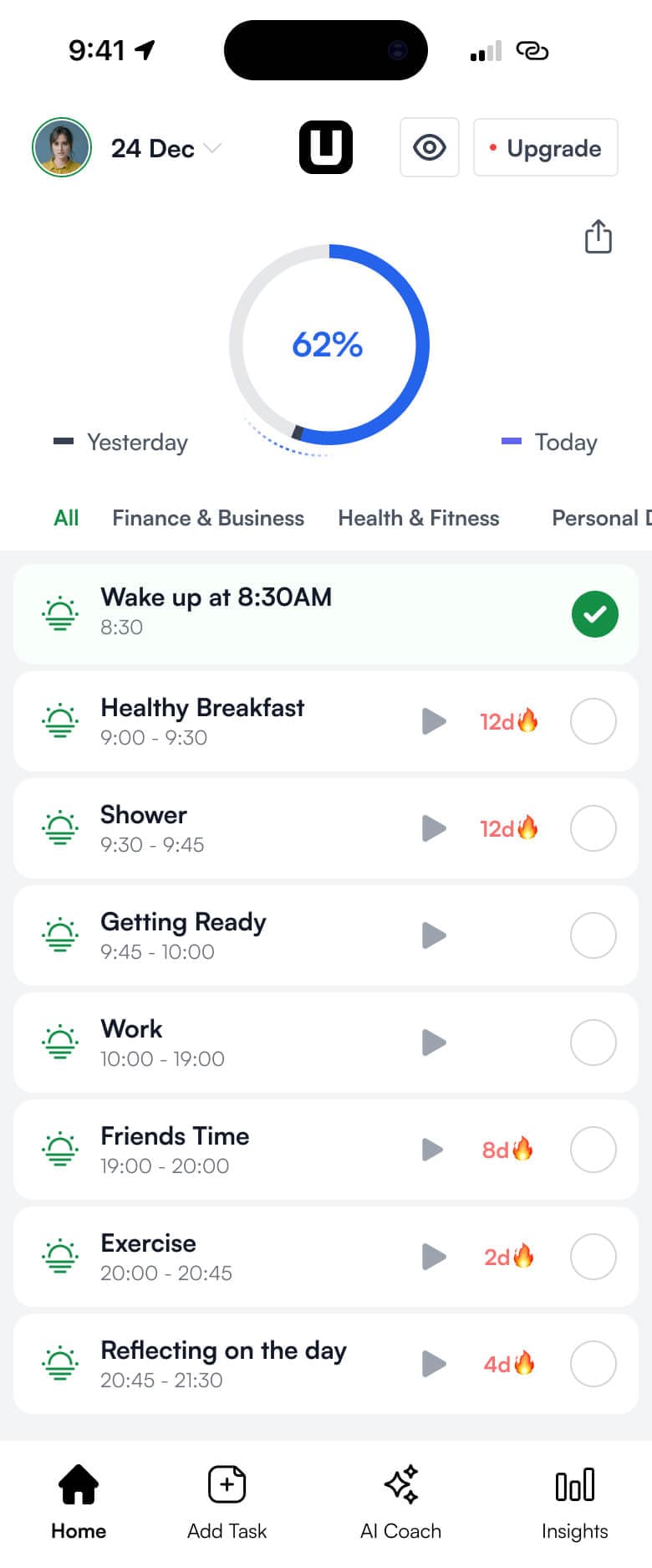 UpTicker App Daily Schedule